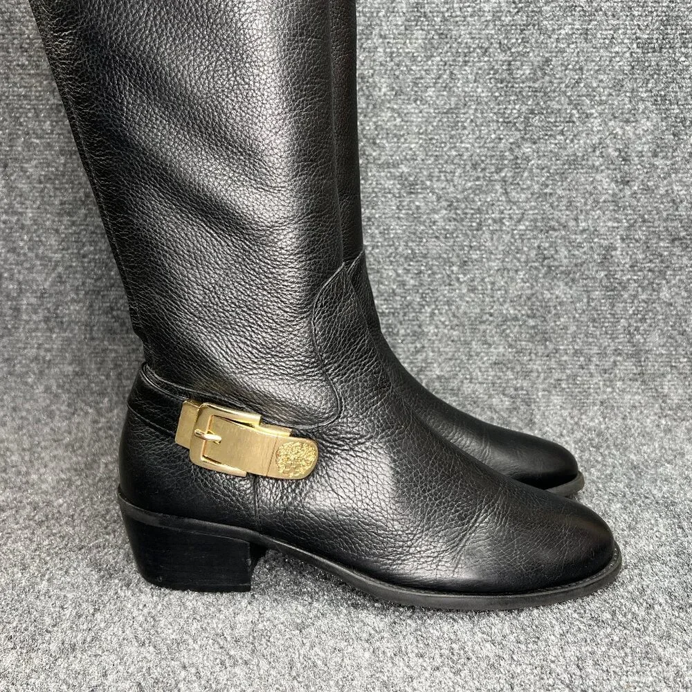 Vince Camuto Bedina‎ Tall Boots Women's 9 Black Leathe Over The Knee Gold Buckle